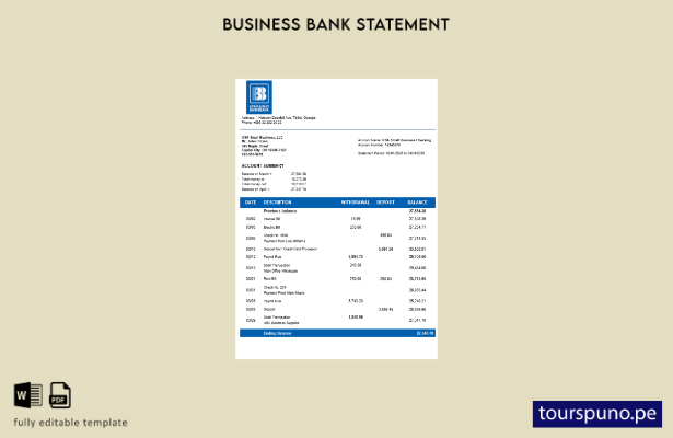 listo para imprimir extracto de empresa de Basis Bank plantilla en formato Word 
